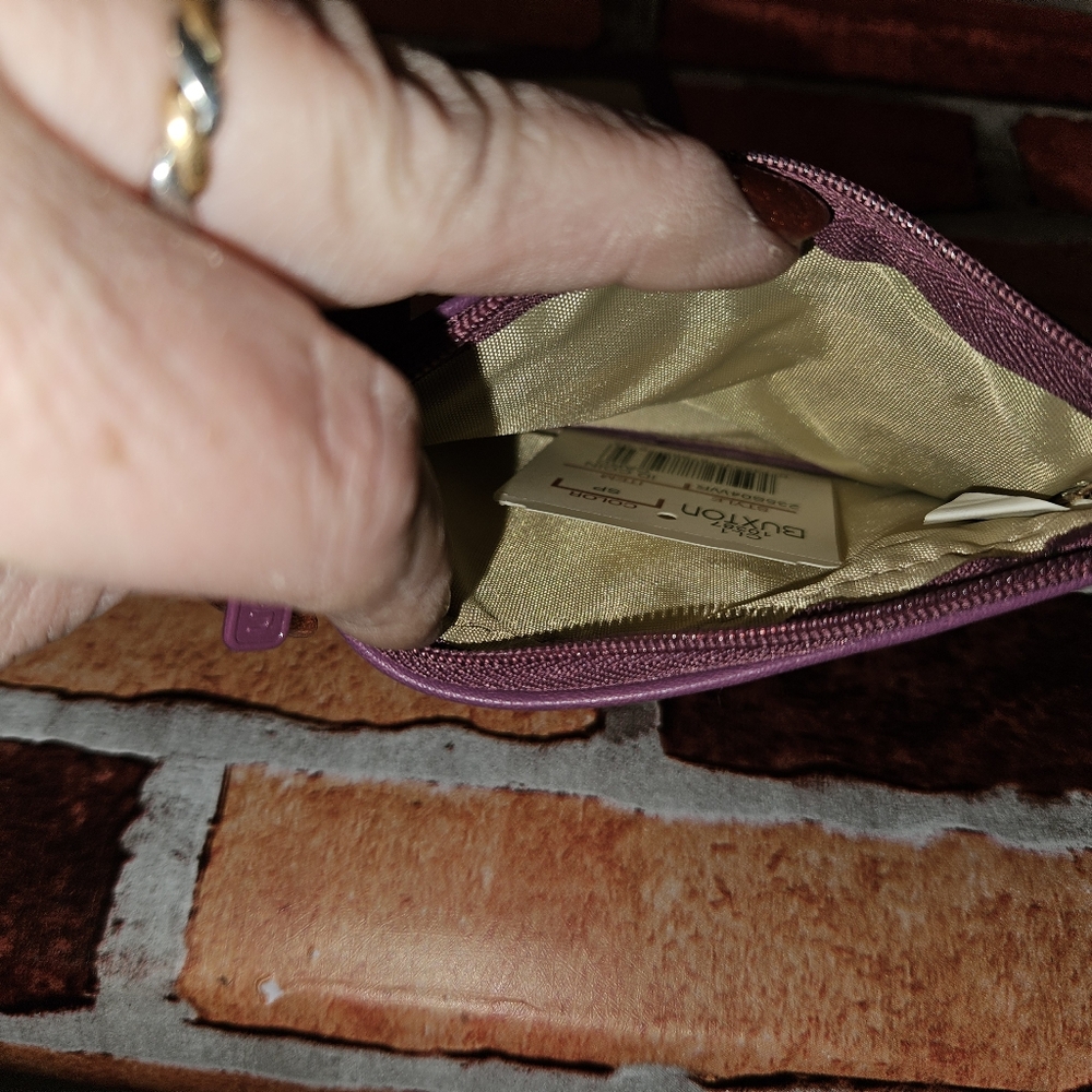 #588- Buxton Lavender Leather ID Card Coin Holder - Picture 7 of 11